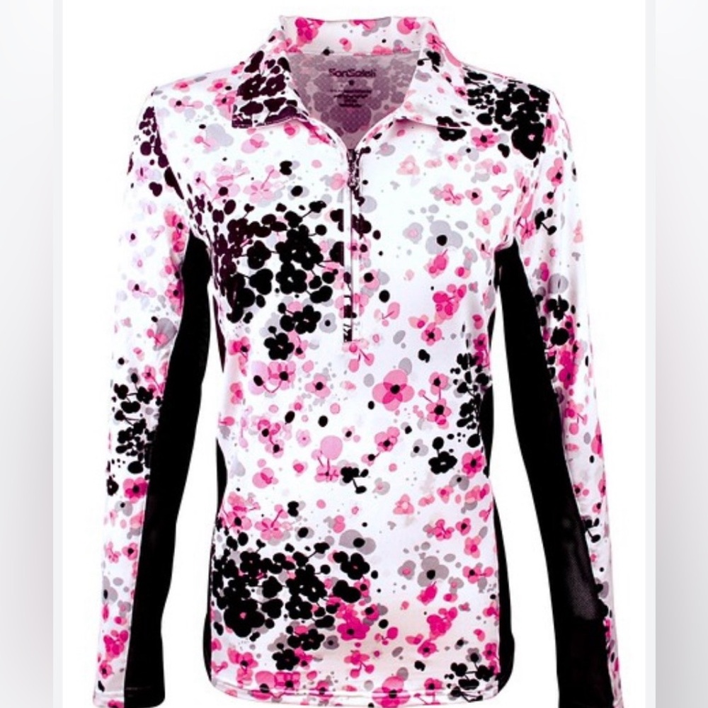 Ladies' Pink Floral Zip-Front Performance Top